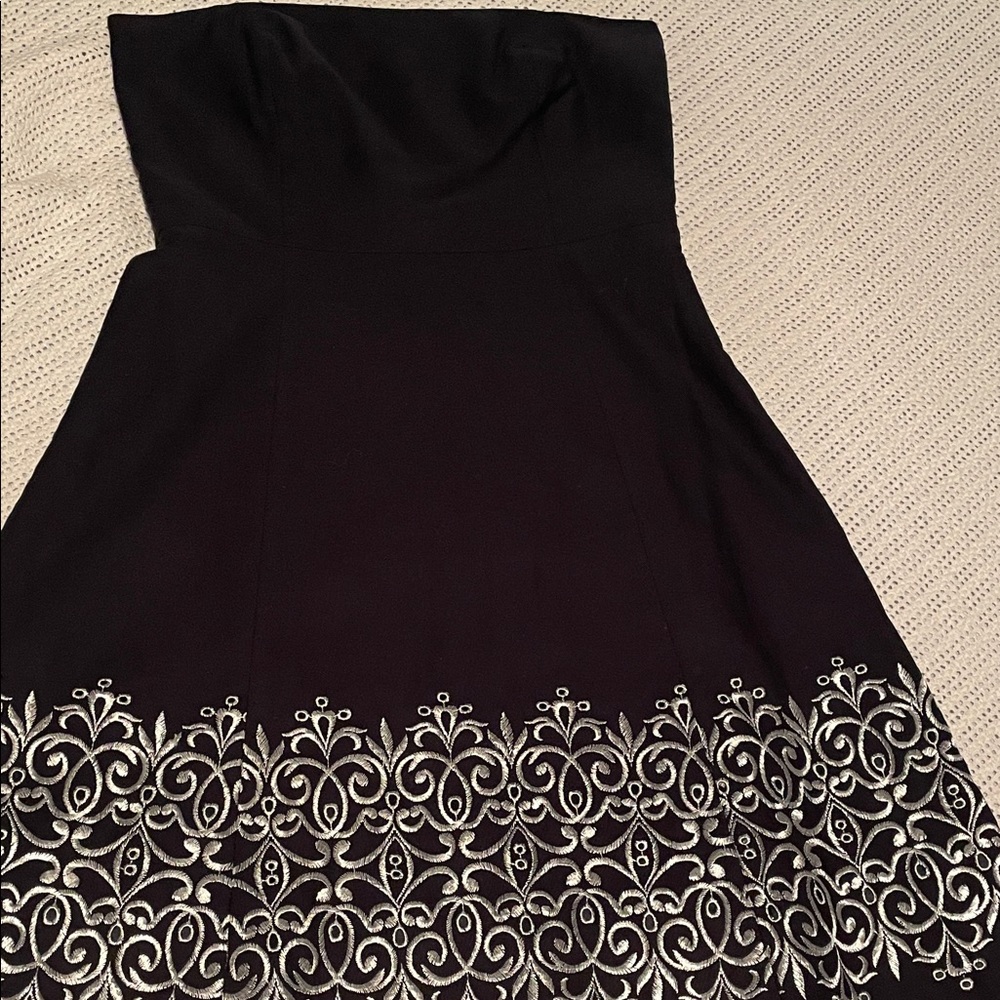 LOFT Strapless Black Dress with and Silver Embroidery